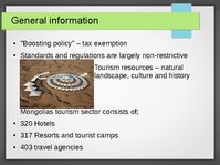 Prezentációk 'Tourism Development in Mongolia', 4.                