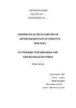 Kutatási anyagok 'Grmmatical Aspects of Automobile Advertisements', 1.                