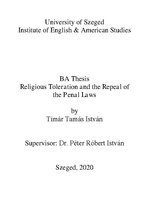 Kutatási anyagok 'Religious Toleration and the Repeal of  the Penal Laws', 1.                