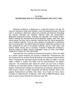 Összefoglalók, jegyzetek 'Summary. Modernism and Postmodernism in Architecture', 1.                