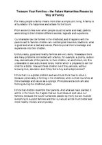 Esszék 'Treasure Your Families - the Future Humanities Passes by Way of Family', 1.                