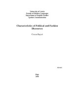 Kutatási anyagok 'Characteristics of Political and Fashion Discourses', 1.                
