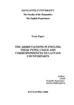 Kutatási anyagok 'Abbreviations in English, Their Types, Usage and Correspondences to Latvian Coun', 1.                
