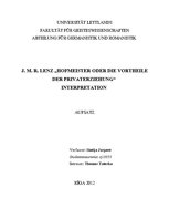 Kutatási anyagok 'J.M.R.Lenz "Hofmeister oder die Vortheile der Privaterziehung". Interpretation', 1.                