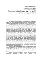 Összefoglalók, jegyzetek 'Sprichwörter: ein Problem för Fremdsprachenlehrer wie - lernen?!', 1.                