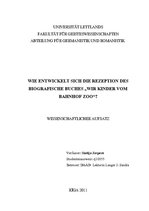 Kutatási anyagok 'Wie Entwickelt sich die Rezeption des Biografische Buches "Wir kinder vom Bahnho', 1.                