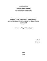 Összefoglalók, jegyzetek 'Examples of the Latest Borrowings, Euphemisms, and Neologisms in the English Lan', 1.                